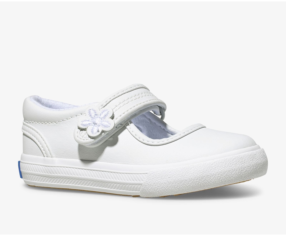 Kids Keds Slip Ons - Ella Mary Jane - White - 8312-VWALQ